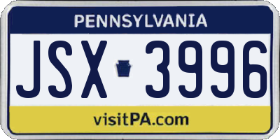 PA license plate JSX3996