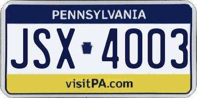 PA license plate JSX4003