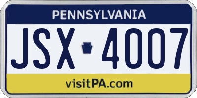 PA license plate JSX4007