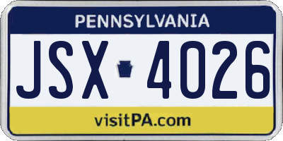 PA license plate JSX4026
