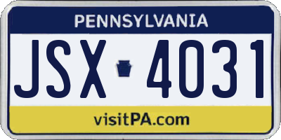 PA license plate JSX4031