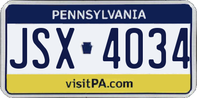 PA license plate JSX4034
