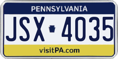 PA license plate JSX4035