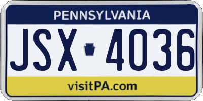 PA license plate JSX4036