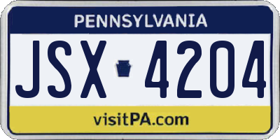PA license plate JSX4204