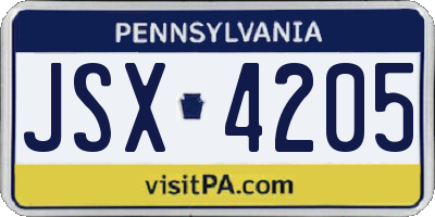 PA license plate JSX4205