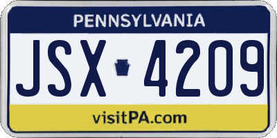 PA license plate JSX4209