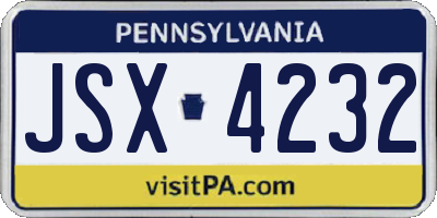 PA license plate JSX4232