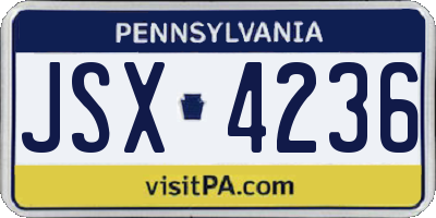 PA license plate JSX4236