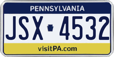 PA license plate JSX4532