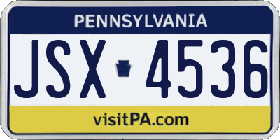 PA license plate JSX4536