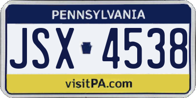 PA license plate JSX4538