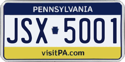 PA license plate JSX5001