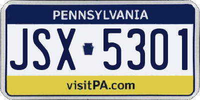 PA license plate JSX5301