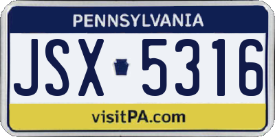 PA license plate JSX5316