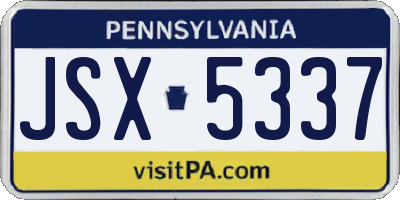 PA license plate JSX5337