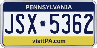 PA license plate JSX5362