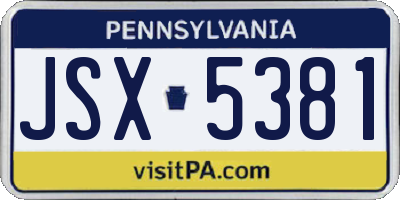 PA license plate JSX5381