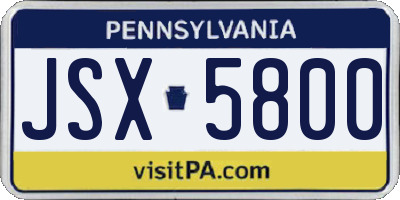 PA license plate JSX5800