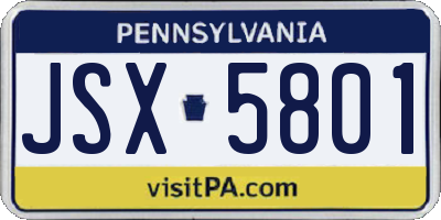 PA license plate JSX5801