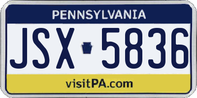 PA license plate JSX5836