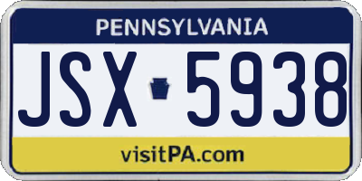 PA license plate JSX5938