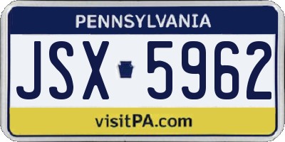 PA license plate JSX5962
