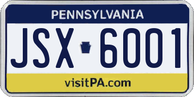 PA license plate JSX6001