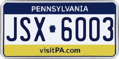 PA license plate JSX6003