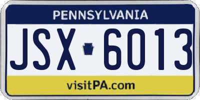 PA license plate JSX6013