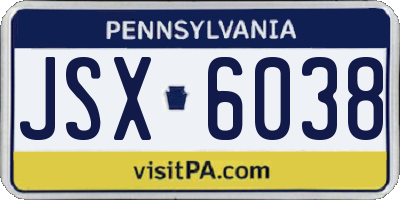 PA license plate JSX6038