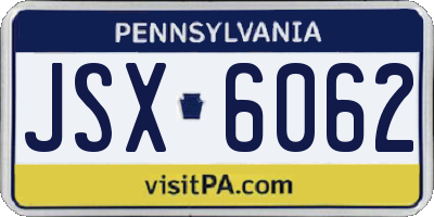 PA license plate JSX6062