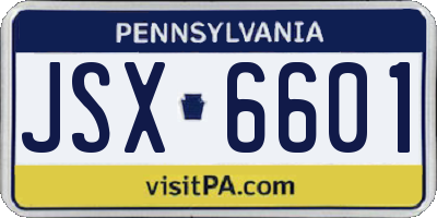 PA license plate JSX6601