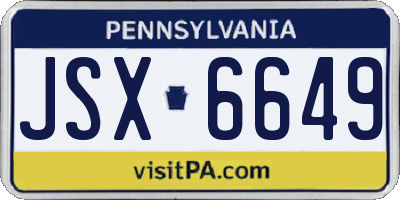 PA license plate JSX6649
