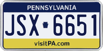 PA license plate JSX6651