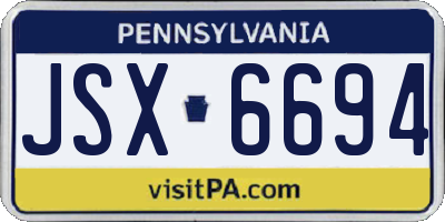 PA license plate JSX6694