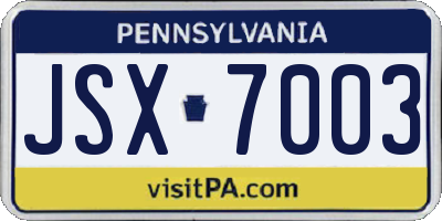 PA license plate JSX7003
