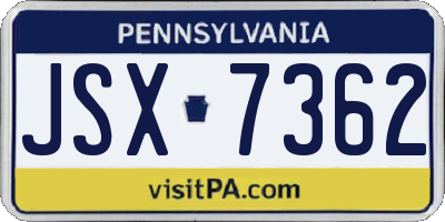 PA license plate JSX7362