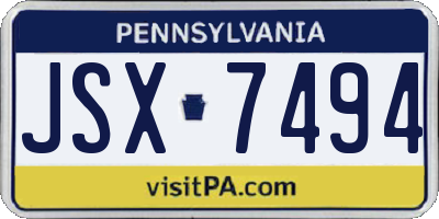 PA license plate JSX7494