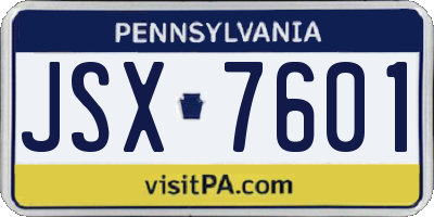PA license plate JSX7601