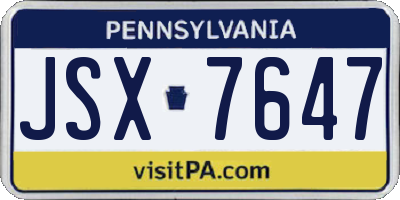 PA license plate JSX7647