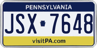 PA license plate JSX7648