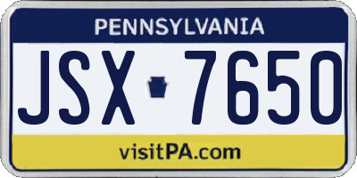 PA license plate JSX7650
