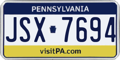 PA license plate JSX7694