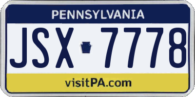 PA license plate JSX7778