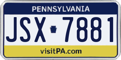 PA license plate JSX7881