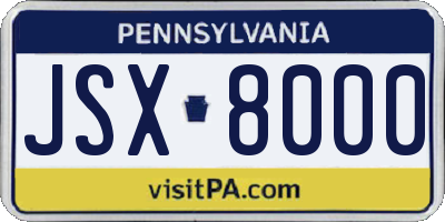 PA license plate JSX8000
