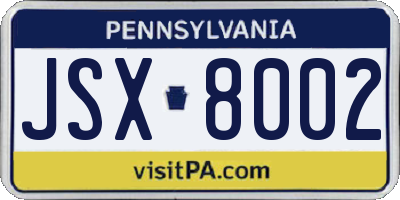 PA license plate JSX8002