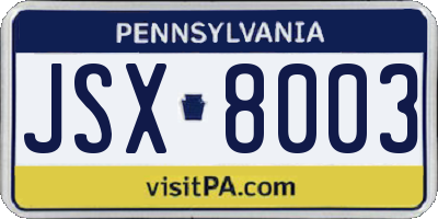 PA license plate JSX8003