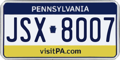 PA license plate JSX8007